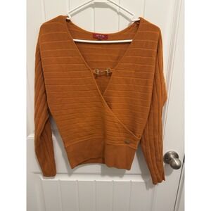 Guess Women's Burnt Orange‎ Wrap Sweater Blouse Front Metal Clasp Size XS